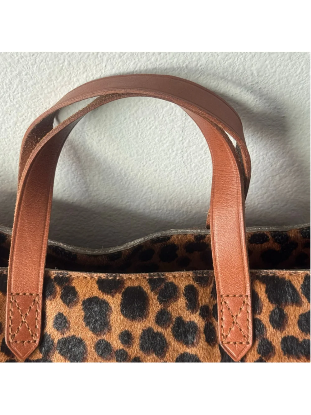Madewell Leopard Calf Hair Leather Tote Bag Animal Print Shopper Carryall